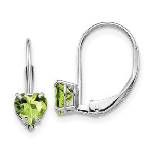 14k White Gold 5mm Heart Peridot August Birthstone Leverback Ladies Earrings